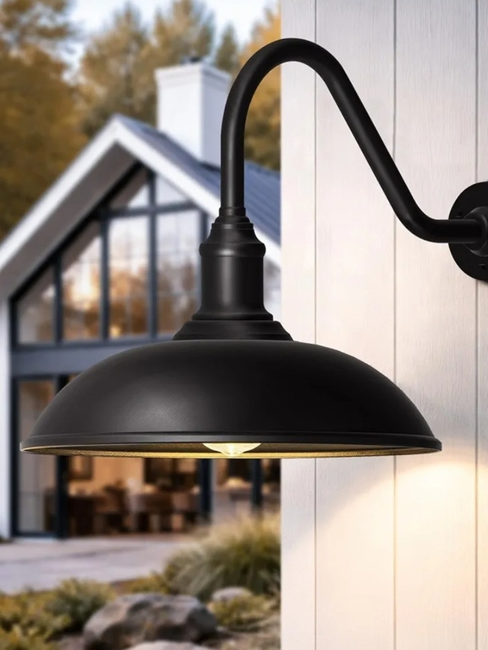 18" Dusk to Dawn Outdoor Gooseneck Barn Light E26 Farmhouse Wall Fixture